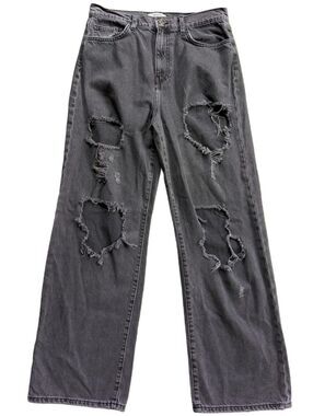 Forever 21 Womens Charcoal Black Punk Ripped High Rise Wide Leg Jeans Size 30